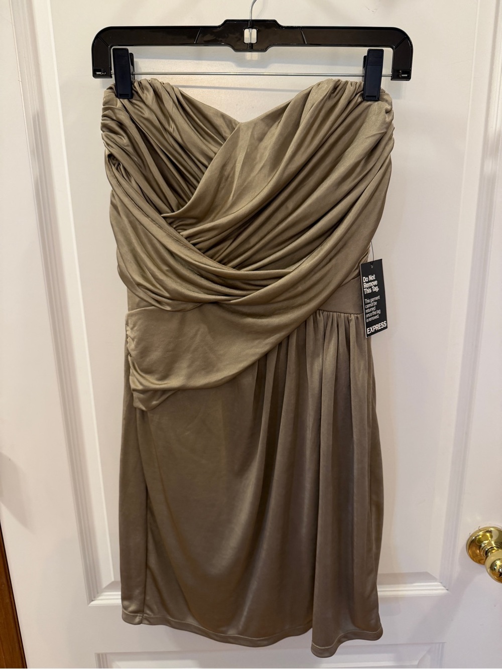 Express NWT! MediumMetallic Gold/Silver Strapless Ruched Cocktail Dress